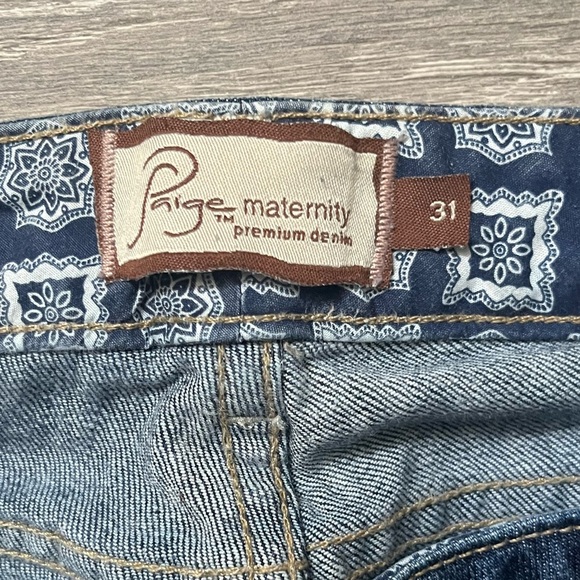 Paige Maternity Adjustable Waist Straight Leg Dark Distressed Denim Blue Jean 31 - Picture 2 of 11